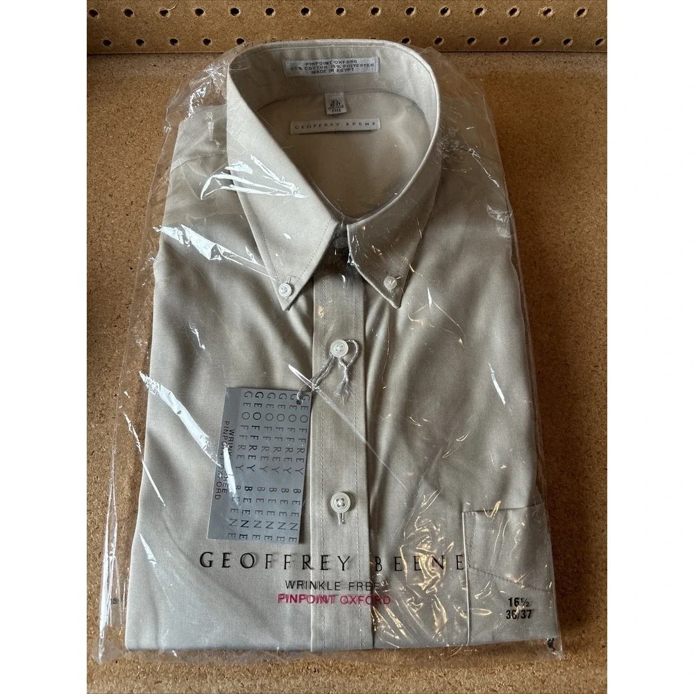 Geoffrey Beene Men's Shirt 16.5-36/37 Pewter Pinpoint Oxford Wrinkle Egypt 3080
